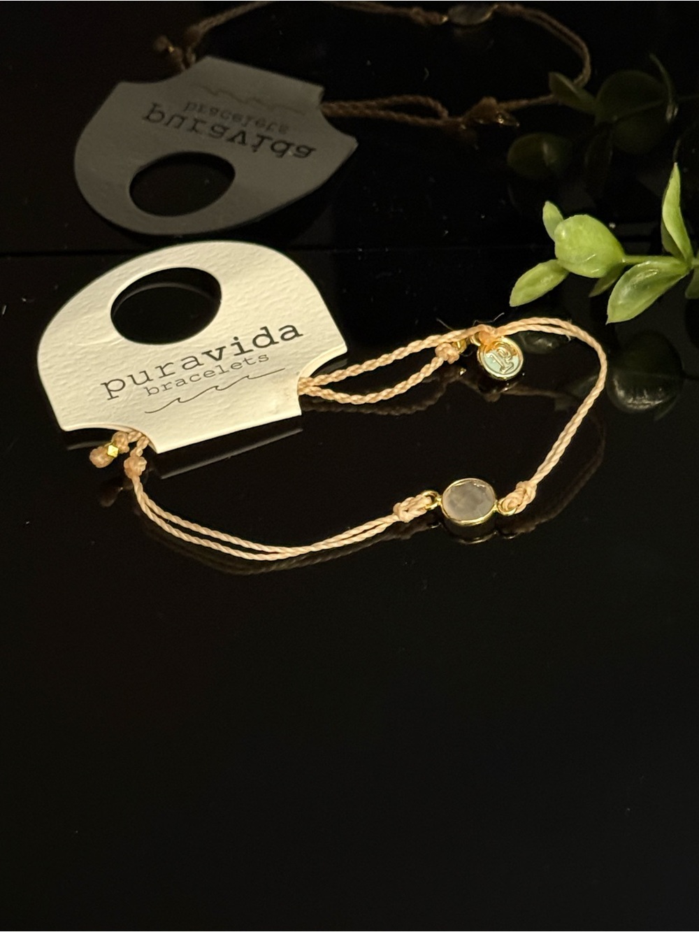 Pura Vida Peach Cord Bracelet with White Stone and Gold Bezel - Picture 4 of 4